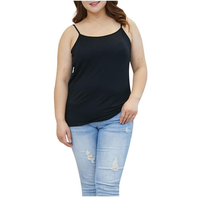 Timegard Womens Top Plus Size Spaghetti Strap Scoop Neck Comfy Soft Solid Color Casual Pajamas Camis