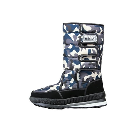 

Lacyhop Mens Work Casual Snow Boots Non Slip Mid Calf Boot Comfort Platform Winter Warm Shoes Men s Blue Camouflage 7