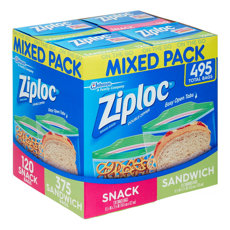 Ziploc Variety Pack, 120 Snack Bags & 375 Sandwich Bags, 495 Ct 