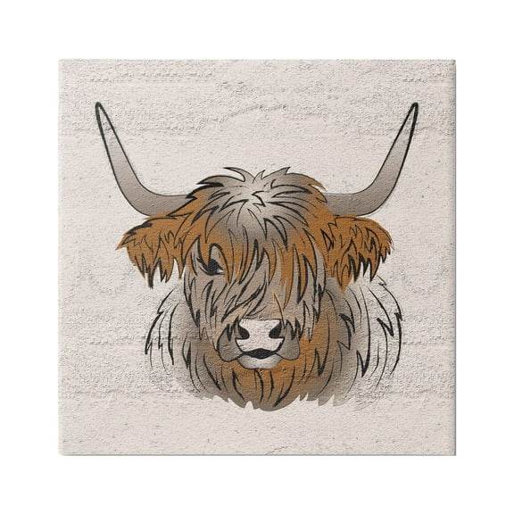 Stupell Industries Highland Cow Drawing Animals & Insects Painting Gallery Wrapped Canvas Art Print Wall Art, 17 x 17