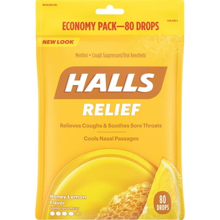 Halls Triple Soothing Action Cough Drops, Honey Lemon, 80 (The Best Otc Cough Medicine)