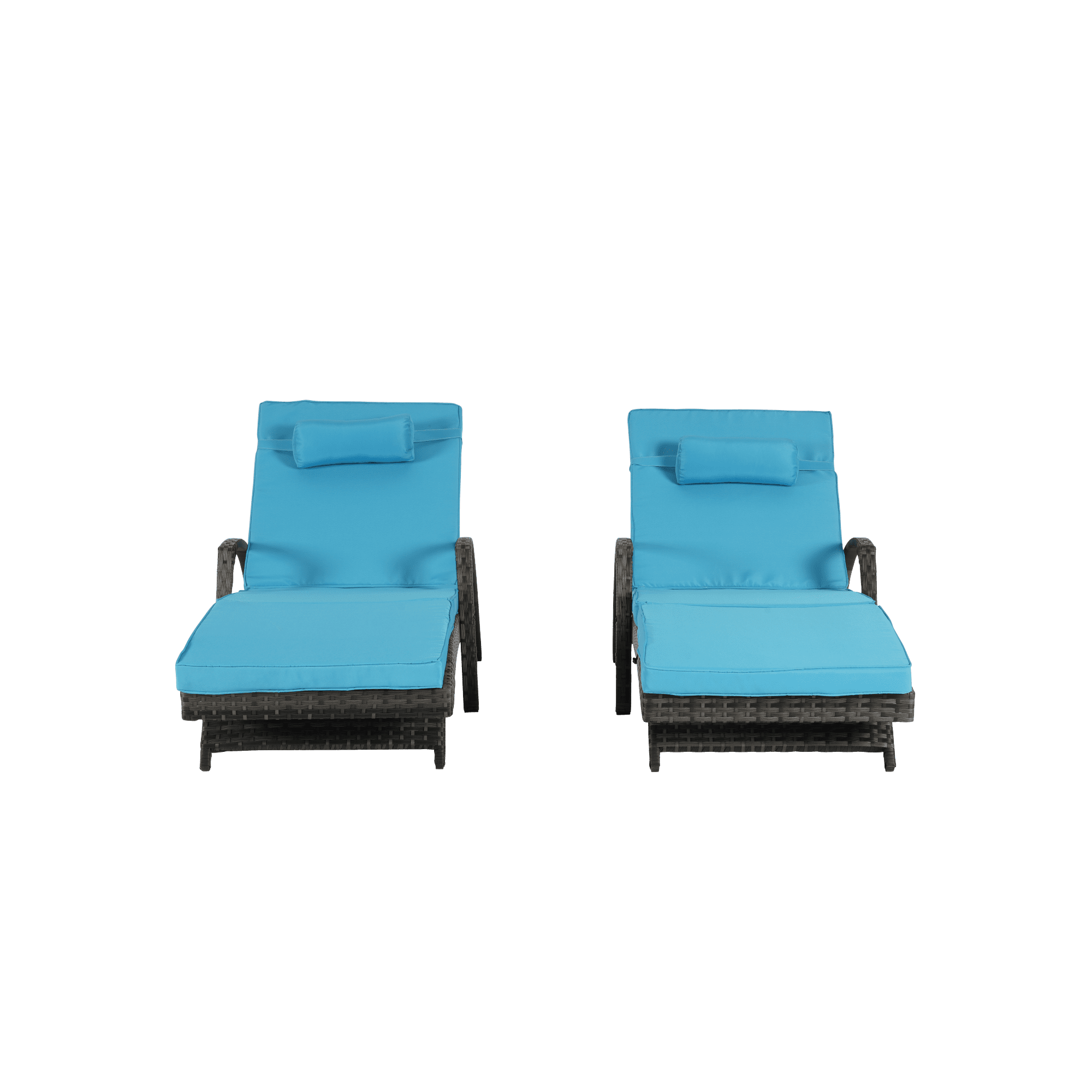 Leumius Outdoor Chaise Lounge Chair Set of 2,Wicker Reclining Lounge Chair with Cushions and Backrest Adjustable to 150° for Outside Pool Patio,Light Blue