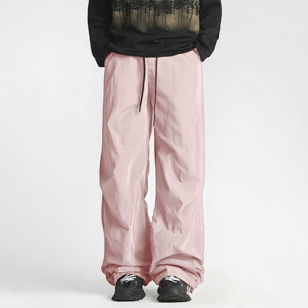 Pantalones largos para hombre, con protección solar, color liso, cintura elástica y cordón ajustable.