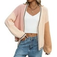 thumbnail image 3 of Women'S Color Block Open Front Cardigan Contrast Striped Chunky Cardigan Sweater Outerwear Coat Pink M, 3 of 9