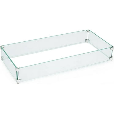 GYUTEI Fire Pit Wind Guard, 33"x 15"x 5" Fire Pit Glass Wind Guard 0.39 Inch Clear Tempered Glass Flame Shield with Hard Aluminum Corner Bracket for Rectangular Outdoor Fire Pit