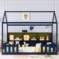 thumbnail image 2 of Newest Twin House Bed Navy Blue,LED Light & Storage Bookshelf, Playhouse Design with Guardrails for Bedroom, 2 of 18