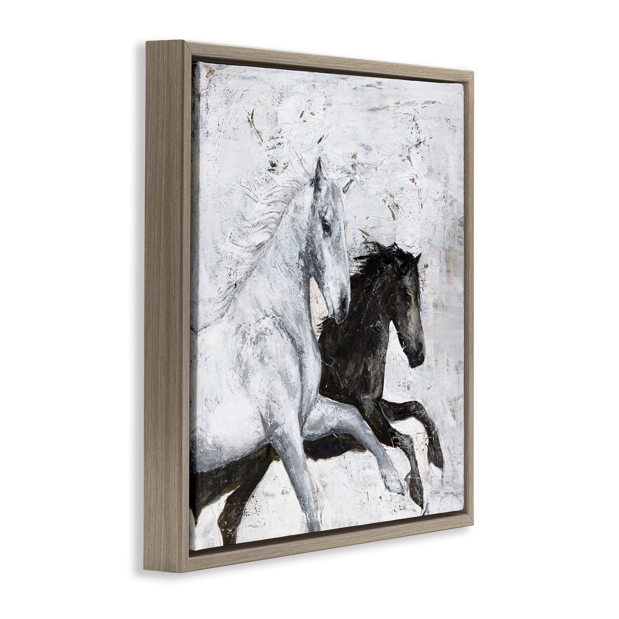 Stupell Industries Wild Horses Racing Abstraction Animals & Insects Painting Brown Floater Framed Canvas Art Print Wall Art, 18 x 18