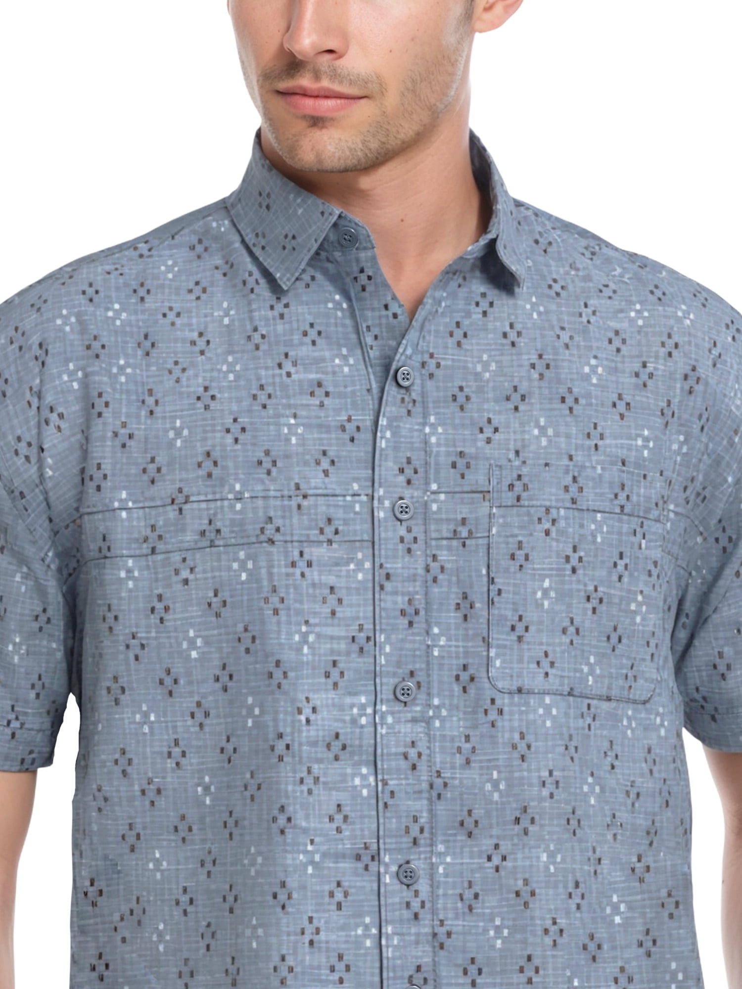 Café Luna Men's and Big Men's Printed Geo Crosshatch With pocket Short Sleeve Woven Shirt, Sizes S-4X