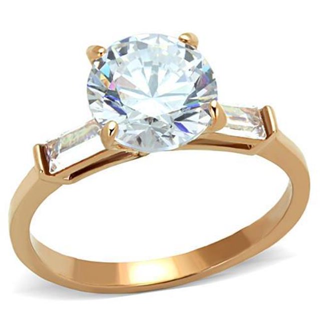 Bague en Acier Inoxydable Rose Doré pour Femmes avec Grade AAA CZ en Transparent - Taille 10