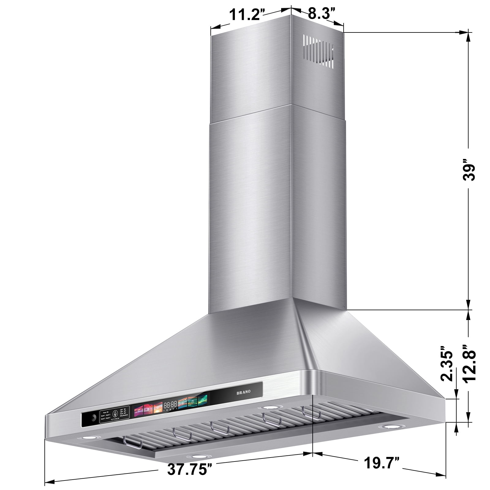 BRANO 30 Inch Wall Mount Range Hood Stainless Steel Hood, 900 CFM, Voice Control, 4-Speed