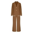 thumbnail image 5 of Womens Pants Sets Dressy Casual 2 Piece Outfits Ribbed Cuffs Long Sleeve Button Up Suit Blazers and Wide Leg Pant (M, Brown), 5 of 7