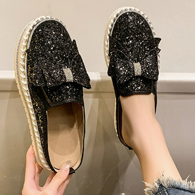 Tawop Shoes Women Womens Dress Shoes Work Shoes Casual Slip On Round Toe Bow Rhinestone Black 7, Women's, Size: 39(US:7)