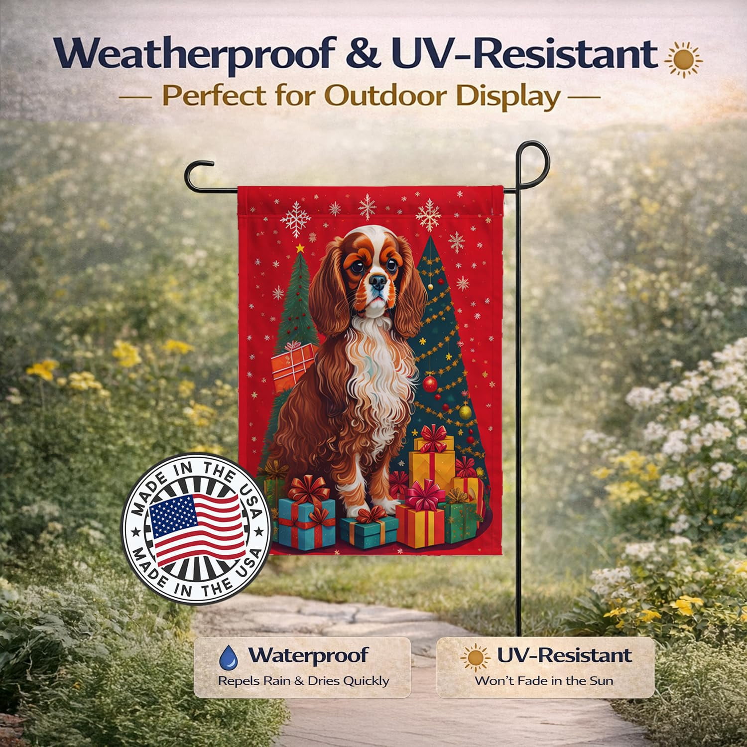Cavalier Spaniel Holiday Christmas Garden Flag 11.25 in x 15.5 in