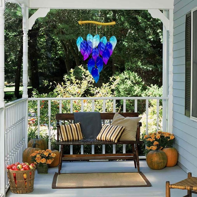 Carillón de viento de vidrio fundido hecho a mano | Decoración colorida de hierro y vidrio para exteriores | Adorno colgante para patio y jardín con un sonido agradable