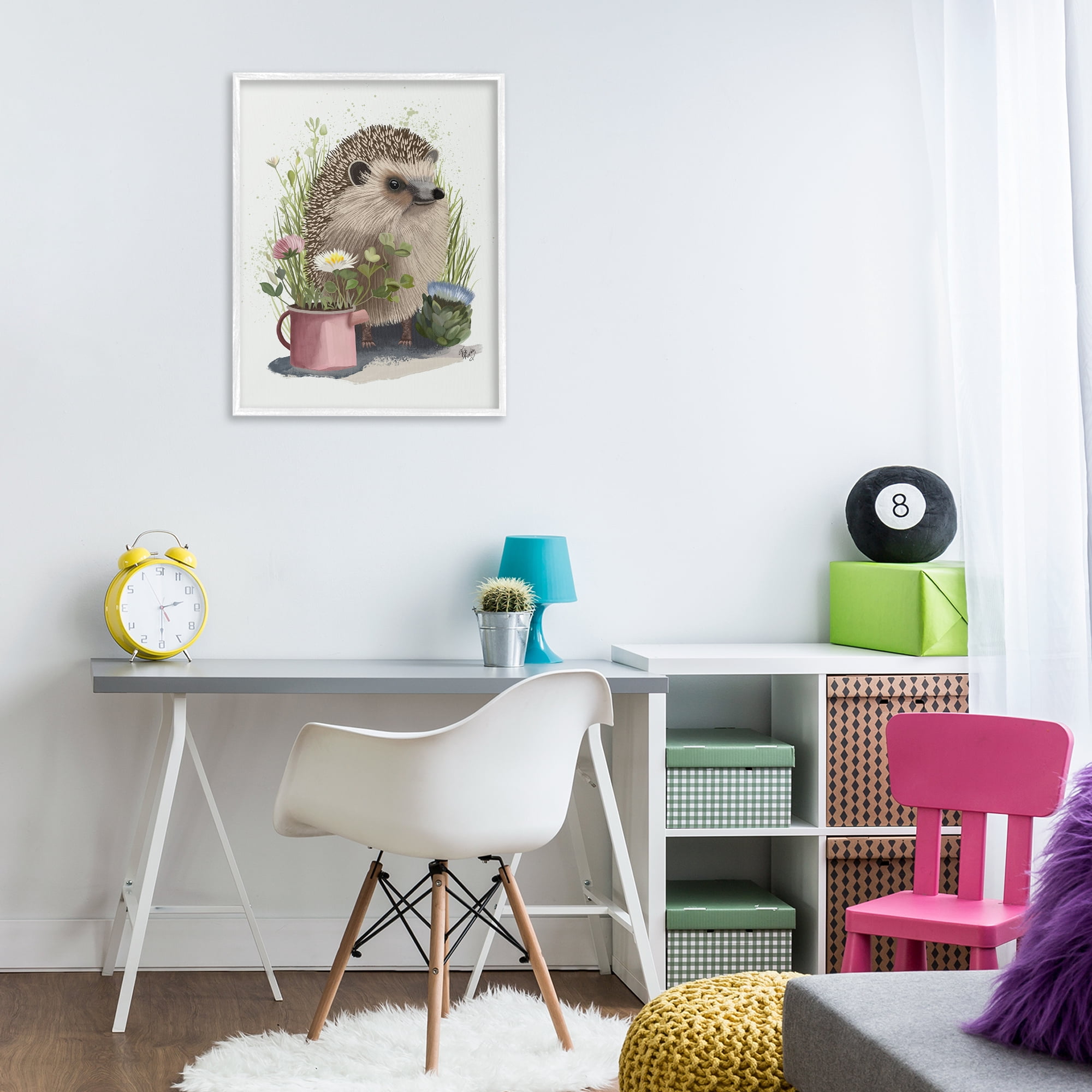 Stupell Industries Hedgehog with Garden Plants Animals & Insects Painting White Framed Art Print Wall Art, 24 x 30
