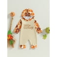 thumbnail image 2 of Infant Baby Boys Girls Thanksgiving Outfits Little Turkey Pumpkin Print Jumpsuit Long Sleeve Patchwork Hooded Romper Fall Clothes, 2 of 8