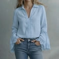 thumbnail image 2 of Womens Tops Elegant Lace Edge Cotton Linen Solid Pullover Spring Summer Shirts for Women Blue M, 2 of 4