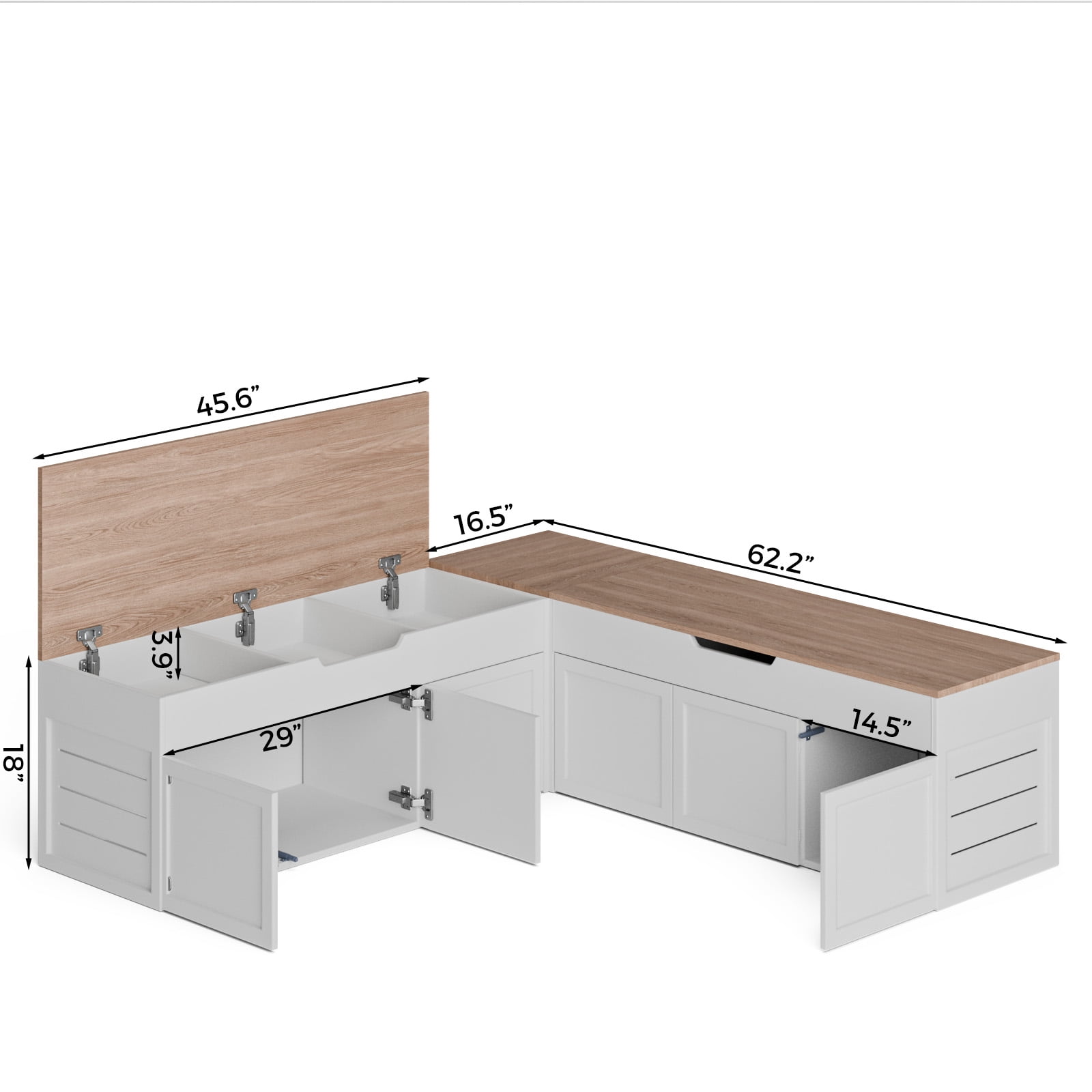 Advwin L-Shaped Corner Storage Bench, Backless Wood Bench with Hidden Storage for Kitchen, Dining Nook, Entryway & Mudroom, No Cushion