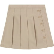 Nautica Girls' School Uniform Pleated Pull-on Scooter Skirt with Undershorts, Knit Waistband Khaki