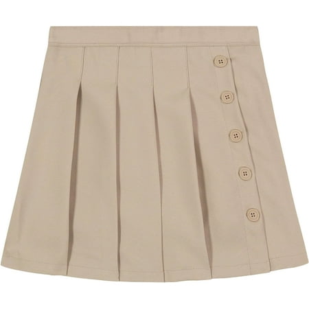 Nautica Girls' School Uniform Pleated Pull-on Scooter Skirt with Undershorts, Knit Waistband Khaki