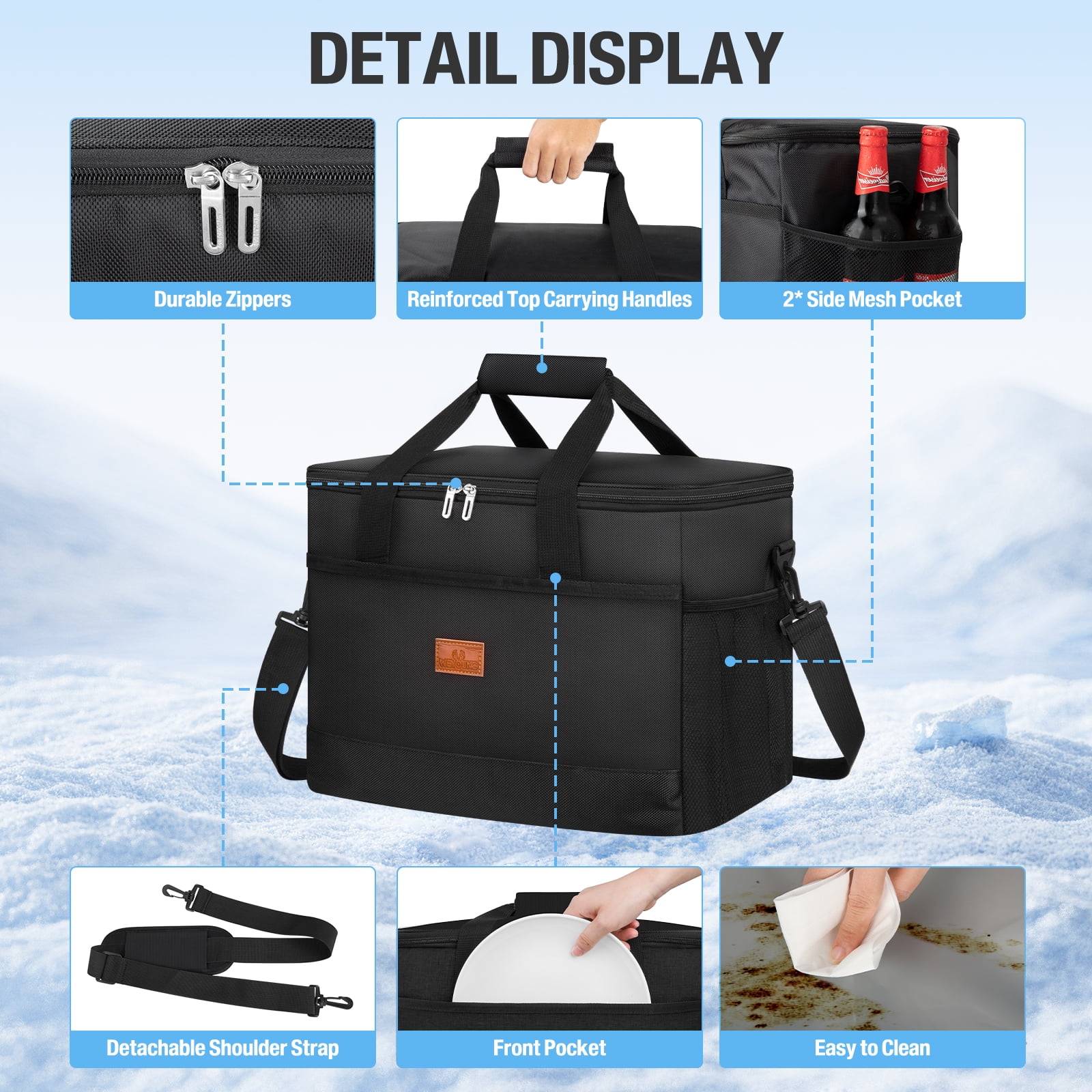 Cshidworld Cooler Bag 48 Cans Collapsible Soft Cooler Large Insulated Soft Sided Cooler Bag, 35L Insulated Bag Portable Ice Chest Box for Lunch Drink Beverage Beach Travel Camping Picnic, Black