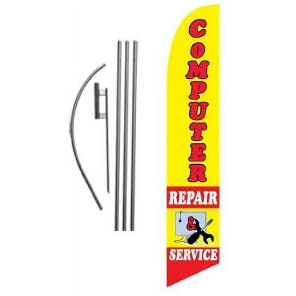 Computer Repair Advertising Feather Banner Swooper Flag Sign with Flag Pole Kit and Ground Stake