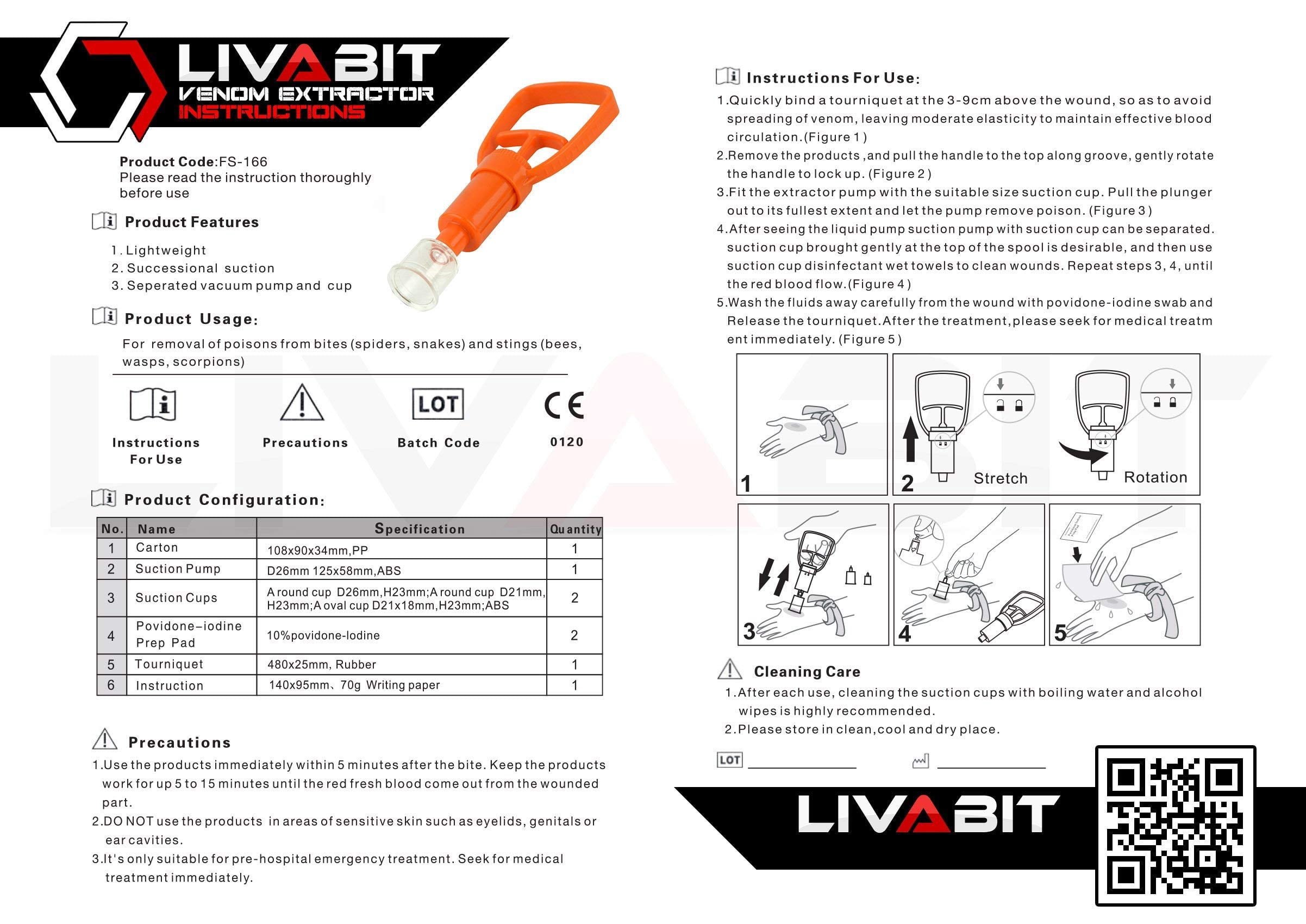 LIVABIT 2-Pack First Aid Safety Tool F.A.S.T. Kit Emergency Venom Extractor Snake Bite and Sting Suction Pump for Hiking, Camping, Backpacking, Insect Sting & Snake Bite Treatment