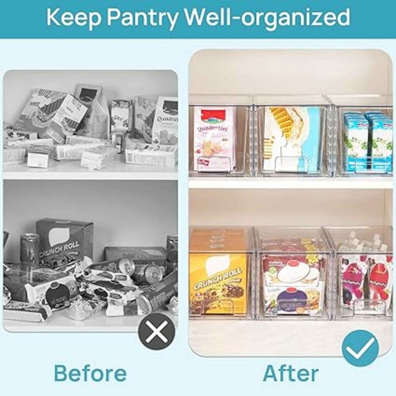 4Pack Large Stackable Kitchen Pantry Storage Drawers, Clear Organizer Bins with Handles, Acrylic Drawer Organizers for Kitchen Pantry, Bathroom Undersink, Cabinet Organization and Storage