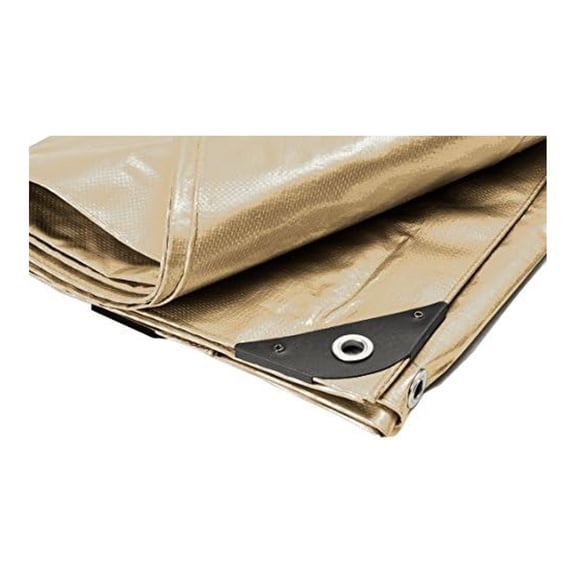 Heavy Duty Tan Tarp, 8’ x 16’ – 14x14 Weave Polyethylene Premium Tarpaulin, Waterproof & UV-Resistant