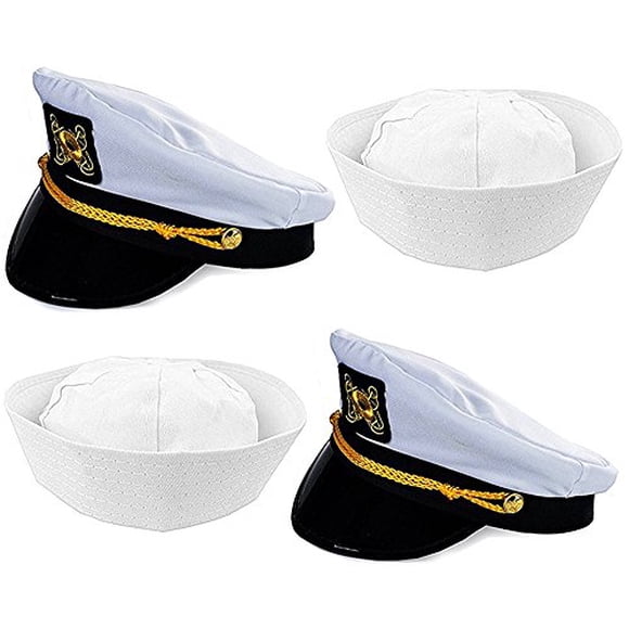 Funny Party Hats Captain Hat and Sailor Hat - 4 Pack - Captain Yacht Hat - Sailor Hats - Dress Up Hats