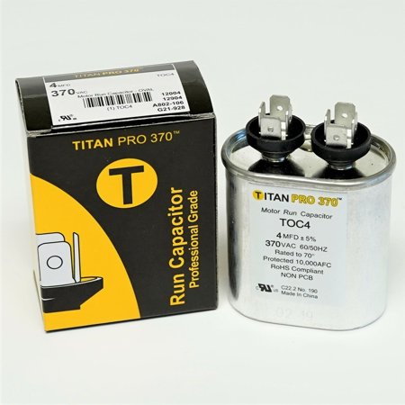 

TitanPro 4-370 TitanPro TOC4 HVAC Oval Motor Run Capacitor. 4 MFD/UF 370 Volts