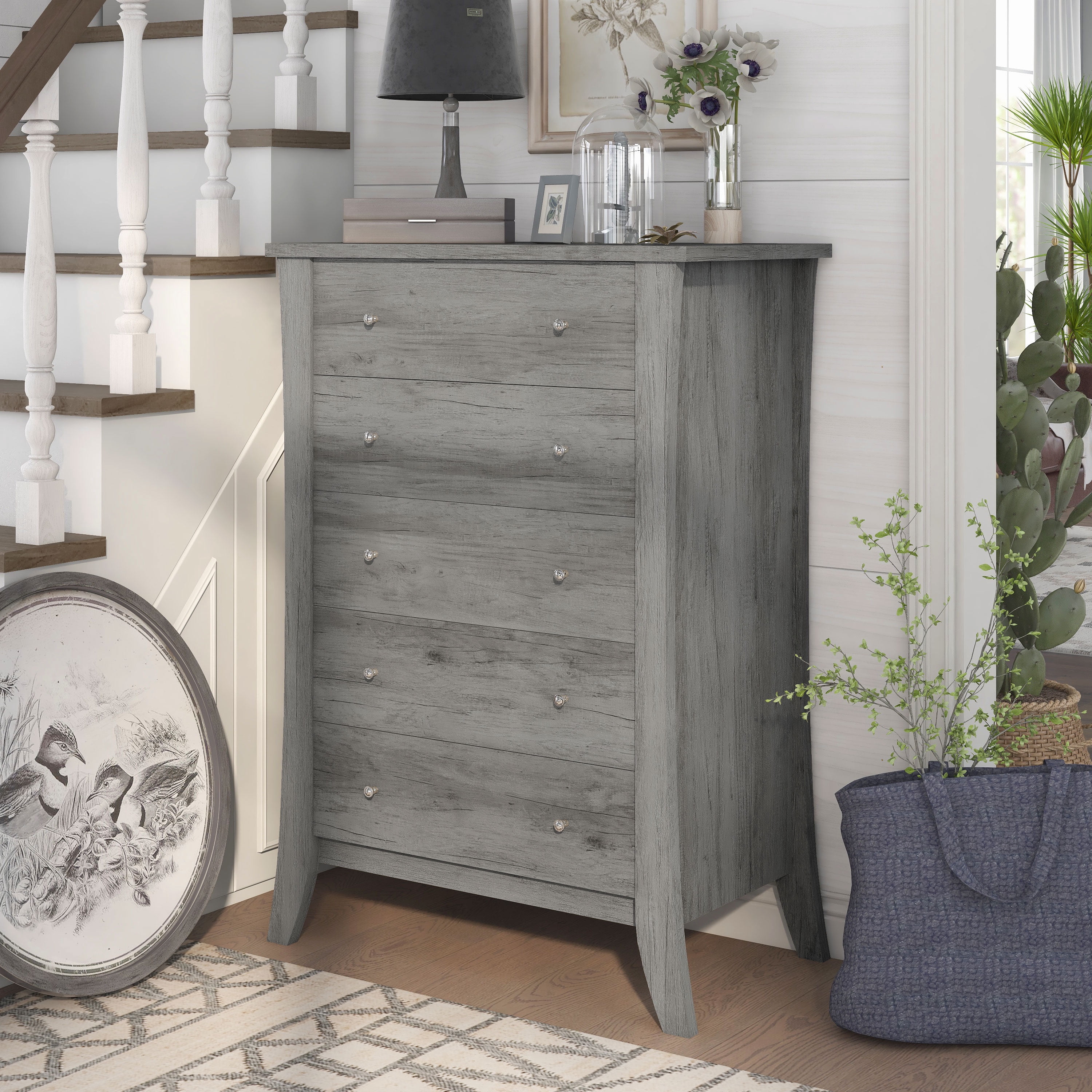 Furniture of America Quake 5-Drawer Wood Vintage Gray Oak Chest