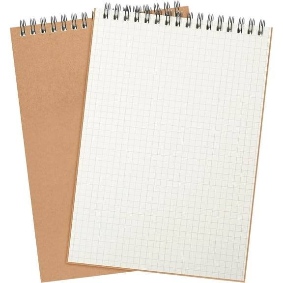 2 Pack Graph Paper Spiral Notepad A5 Top Wirebound Notepad Grid Notebook Steno Pads Memo Notebook Grid Paper 140 Pages for Writing Sketching Drawing Office Supplies (Kraft)