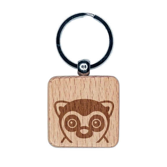 Peeking Lemur Square Keychain Charm Tag - Engraved Wood