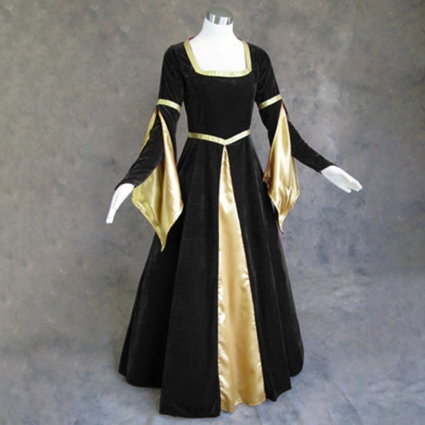Women s Halloween Fashion Gold Velvet Vintage Leaf Sleeves Long Swing Dress Bodega Aurrera en linea