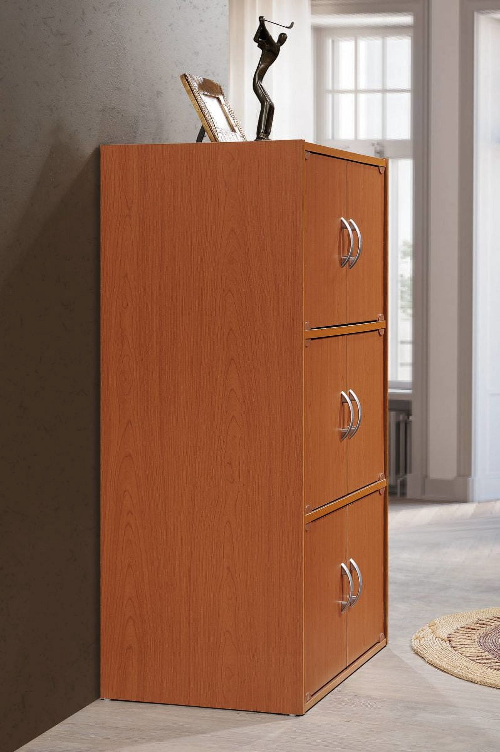 Hodedah 3-Shelf, 6-Door Multipurpose Bookcase, Cherry