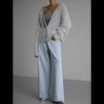 thumbnail image 4 of Cárdigan de Mujer, Suéter de Larga, Cárdigan con Botones y Cuello en V, Prenda de Punto de Moda. Gris S, 4 of 10