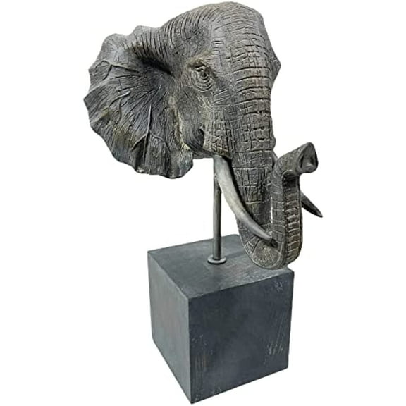 Urbalabs Modern Minimalist 16 Inch Elephant Sculpture Table Desk Decor Head Statues and Sculptures Elephant Statue Figurines African Animal Head Decorations Large Elephant Home Decor