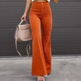 thumbnail image 4 of Women Bell Bottom Flare Pants Autumn Winter Pure Color Slim Fit Corduroy Casual High Waisted Trousers Orange S, 4 of 7