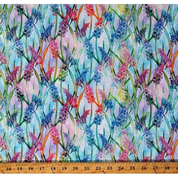 Cotton Lupine Flowers Floral Hydrangea Garden Jenie Lee Multi-Color Cotton Fabric Print by the Yard (5890-11)