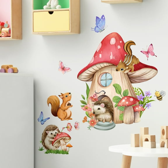 Wall stickers cartoon animals mushrooms butterfly wall stickers background wall living room decoration wall stickers self-adhesive wall stickers