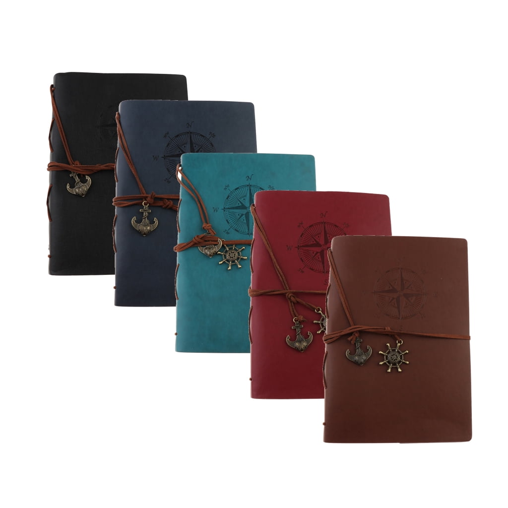 A5 Leather Journal Notebook Portable Loose Leaf Blank Notebook for Drawing, Diary Black