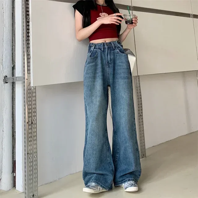 ZOENOVA Cargo Jean Woman's Retro Y2K Versatile Jeans Street Fashion Pantalones Mujer Baggy Loose Straight Denim Trousers mujer