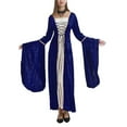 thumbnail image 7 of IROINNID Reduced Long Sleeve Dress for Women Full-Length Empire Dress Vintage Hooded Dress Tie Flared Sleeves Skirt,Blue, 7 of 7