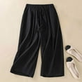 thumbnail image 2 of Yuzhih Capri Pants for Women Casual Cotton Linen Wide Leg Pants Elastic Waist Drawstring Capris with Pockets, 2 of 4