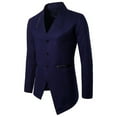 thumbnail image 3 of Men's Winter Blazer Coat Designer Asymmetrical Pea Coat Woolen V Neck Trench Overcoat Business Casual Blazer Jacket, 3 of 3