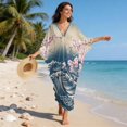 thumbnail image 3 of Xoenoiee Cherry Blossom Sea Waves Print Kaftan Dress for Women Plus Size Caftan Maxi Beach Dress V-Neck Moo Moos Loungewear Summer Swimsuit Cover Up for Pool Vacation, 3 of 7