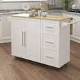 thumbnail image 3 of Tcbosik Rolling Kitchen Island, Portable Kitchen Cart with Drawers, Spice Rack, Towel Rack, Extensible Solid Wood Table Top, White, 3 of 7