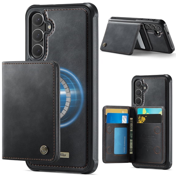 Dteck Detachable Magnetic Wallet Case for Samsung Galaxy S26,Shockproof Leather TPU Card Slots Cash Pocket RFID Blocking Case Compatible with Mag Safe Kickstand Cover ,Black