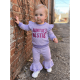 thumbnail image 5 of RUINIXCW Auntie's Bestie Toddler Baby Girl Spring Fall Winter Outfit Newborn Infant Girl Clothes Waffle Stripe Long Sleeve Sweatshirt Flare Pants Set, 5 of 10